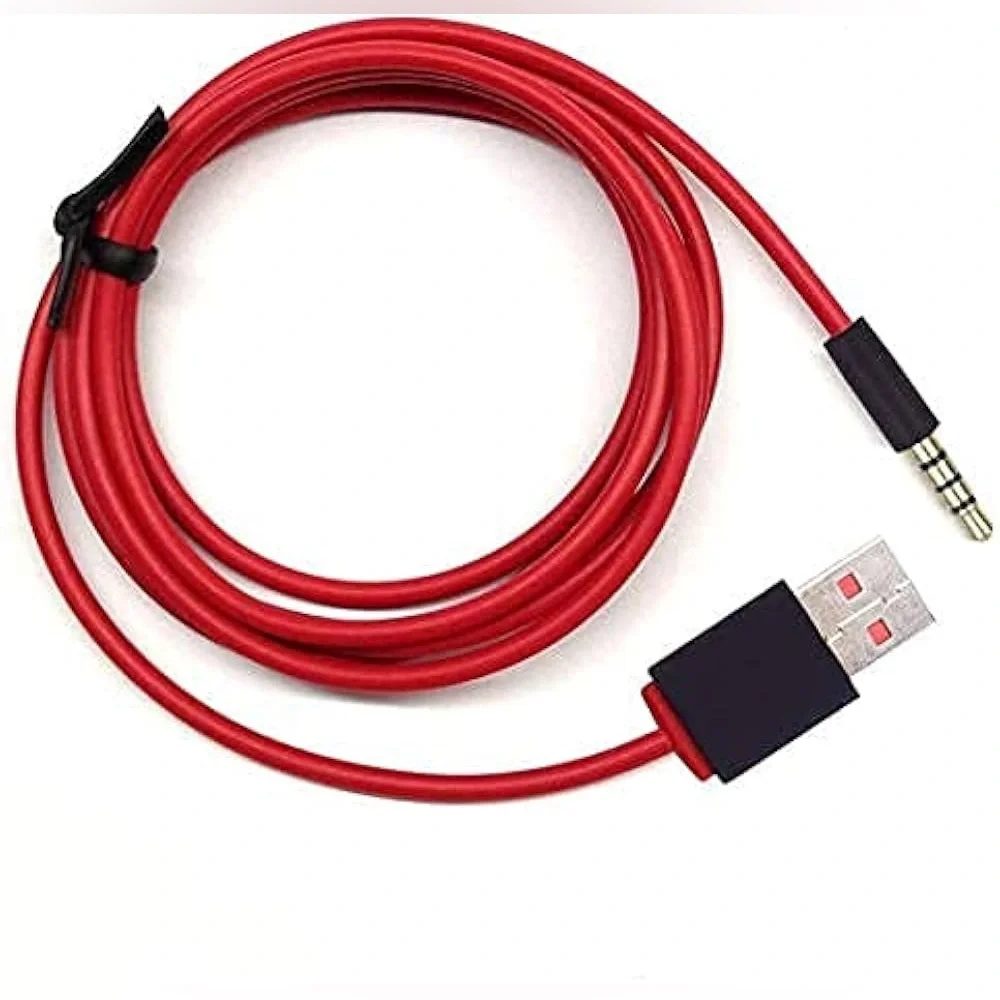 .5mm Jack to USB Auxiliary Charger Sync Data Transfer Cable (Red)